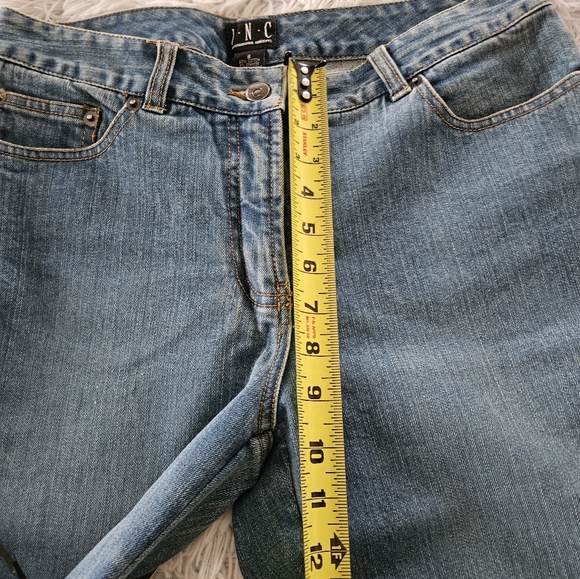 VINTAGE I.N.C. Floral Painted Jeans Blue Multi-color Flowers Wide Leg Womens 8 - Picture 8 of 11